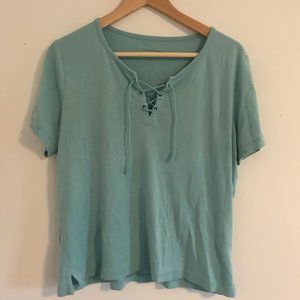 Strappy Criss-Cross Lace Up V-Neck T-Shirt